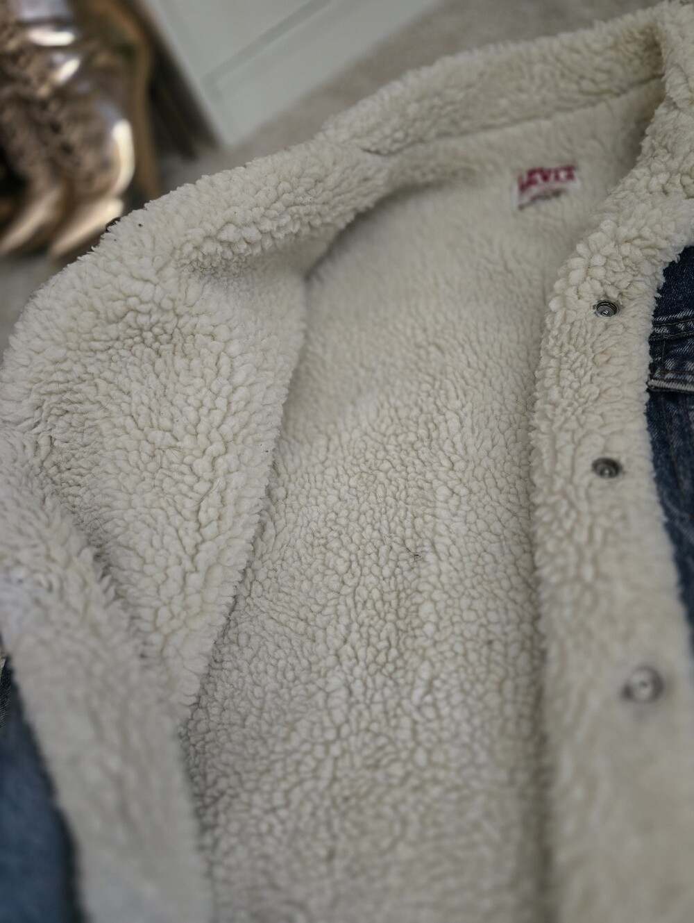 Vintage Made in USA Levi’s Sherpa-Lined Denim Ranch Coat Jacket (Unisex Size 44 - Picture 5 of 7